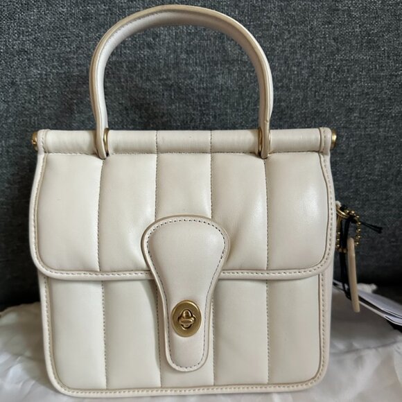 NWT! Coach Willis Top Handle 18 With Quilting Nappa Leather In Chalk C3844 - Picture 2 of 12